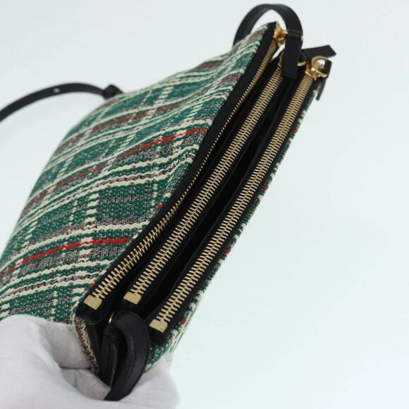 CELINE Trio Large Shoulder Bag Canvas Green Gold Auth 88114V - Picture 7 of 16